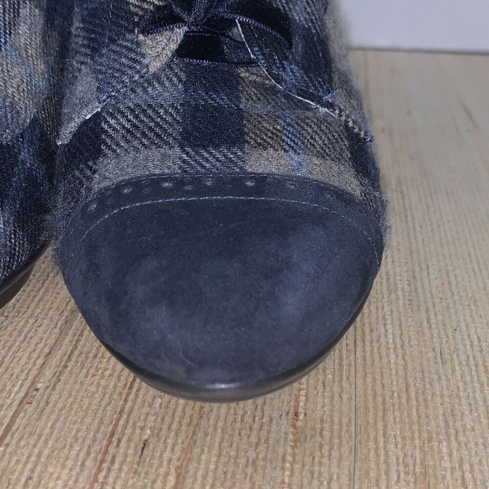 Johnston & Murphy Oxford Heels Sz 9M Office Academia Pinup Blue Gray Suede Wool - Picture 16 of 16